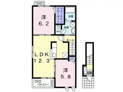 カンタービレ西浜I(2LDK/2階)の間取り写真