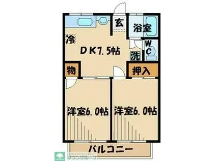 シティハイムアプリコット(2DK/1階)の間取り写真