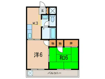 ノースフィールド田中(2K/4階)の間取り写真