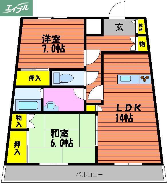 エクセルメゾン岡山(2LDK/8階)の間取り写真