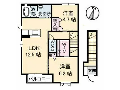 シャーメゾンJUNO A棟(2LDK/2階)の間取り写真