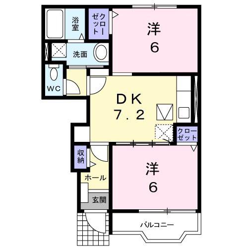 カーサ季の里 A(2DK/1階)の間取り写真