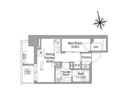 コンフォリア・リヴ門前仲町イースト(1DK/9階)の間取り写真