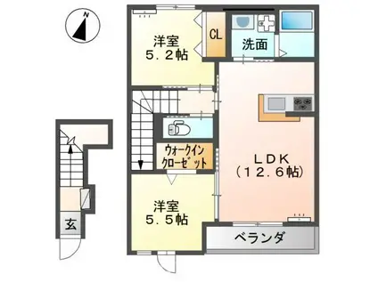 ルーチェ(2LDK/2階)の間取り写真