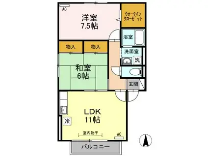 セジュールKⅡ(2LDK/2階)の間取り写真