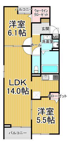 ベルフローラ(2LDK/1階)の間取り写真