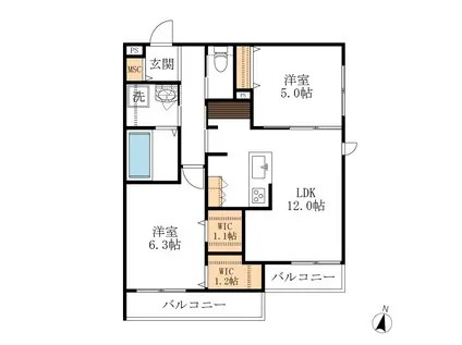 MAISON DE CALME(2LDK/2階)の間取り写真