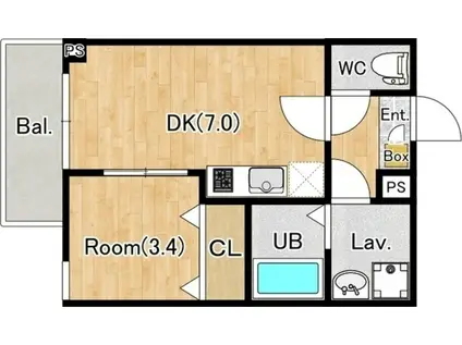 ジーメゾン所沢若狭エスポワール(1DK/1階)の間取り写真