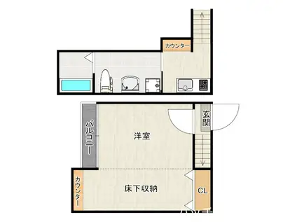 エバーブライト馬出(1K/2階)の間取り写真