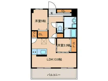 CRESCENT六本松南(2LDK/2階)の間取り写真