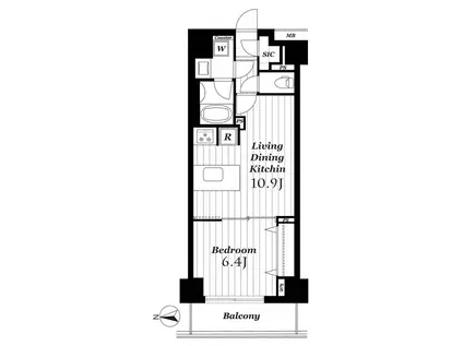 ハピネ蔵前鳥越(1LDK/4階)の間取り写真