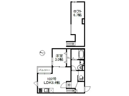 ベルフルール旭718(1LDK/2階)の間取り写真