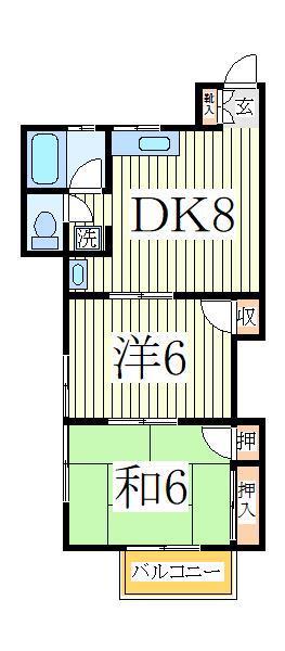 新葉ラピス南柏(2DK/1階)の間取り写真