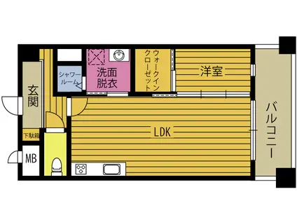 アステリア別府(1LDK/2階)の間取り写真