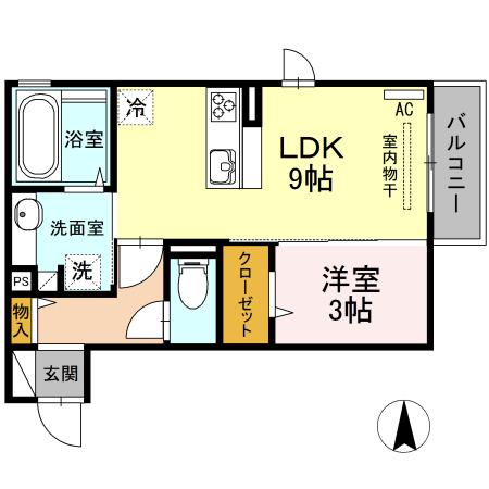クレール楡木(1LDK/2階)の間取り写真