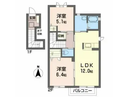 プロヴァンス・S(2LDK/2階)の間取り写真