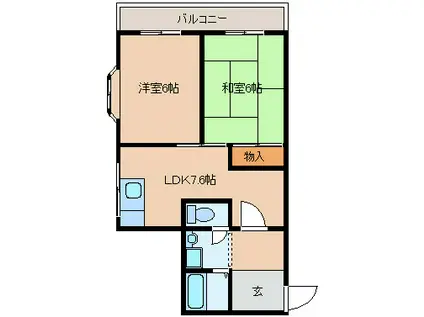 ビートル山本北D棟(2LDK/3階)の間取り写真