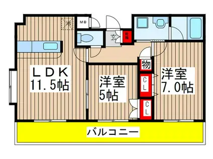 ヴェルテけやき坂通(2LDK/1階)の間取り写真