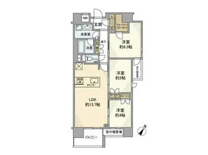 リビオレゾン人形町(3LDK/6階)の間取り写真