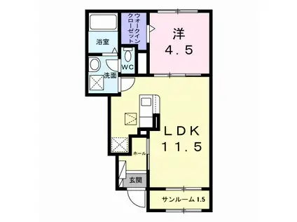 ファミーユかえで(1LDK/1階)の間取り写真