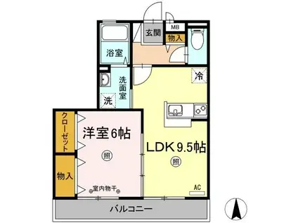 ソレイユ水江(1LDK/1階)の間取り写真
