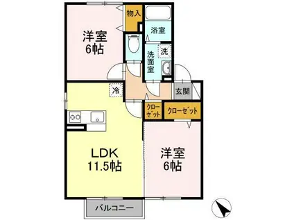 ザ・ギャラリーD(2LDK/2階)の間取り写真