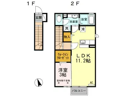 プログレス(1LDK/2階)の間取り写真