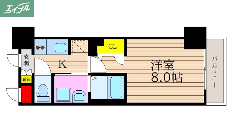 S-RESIDENCE表町(1K/8階)の間取り写真