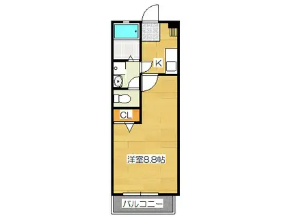 クレフラスト朱雀II(1K/1階)の間取り写真