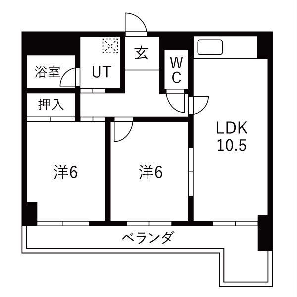 ハウス徳川(2LDK/3階)の間取り写真