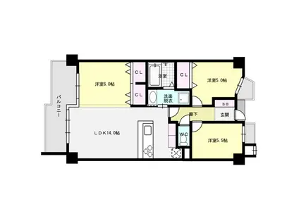 コーポランド春日原(3LDK/7階)の間取り写真