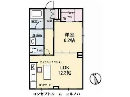 ピン・ルージュ(1LDK/1階)の間取り写真