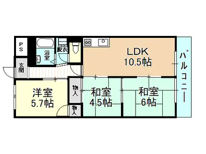 玉手山内外ハイツ(3LDK/3階)の間取り写真