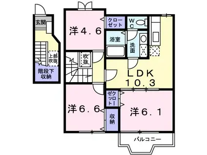 グランドハイツ南館(3LDK/2階)の間取り写真