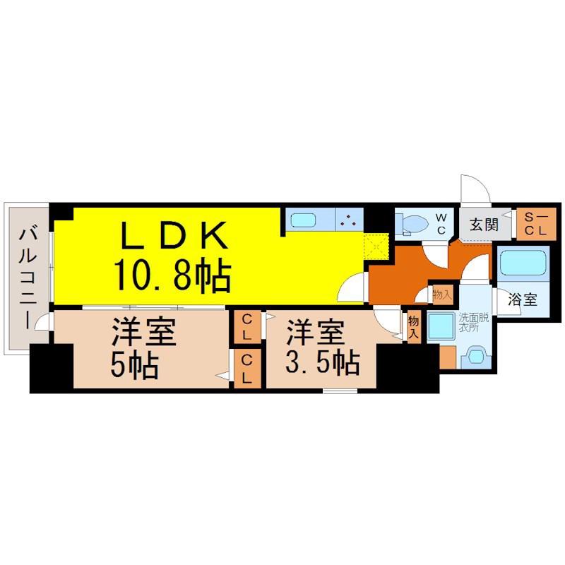 プレサンスTHE久屋大通レジェンド(2LDK/2階)の間取り写真