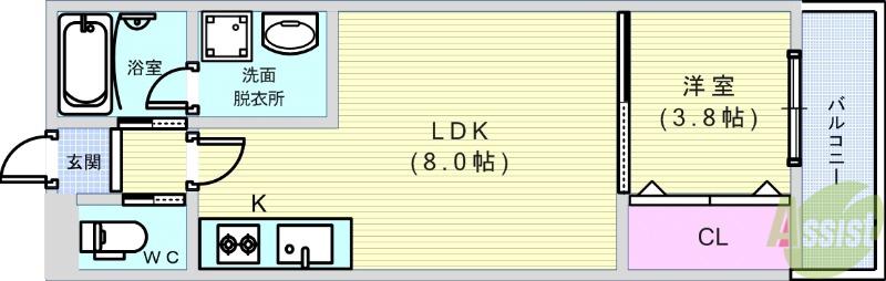 クレセント江坂(1LDK/1階)の間取り写真