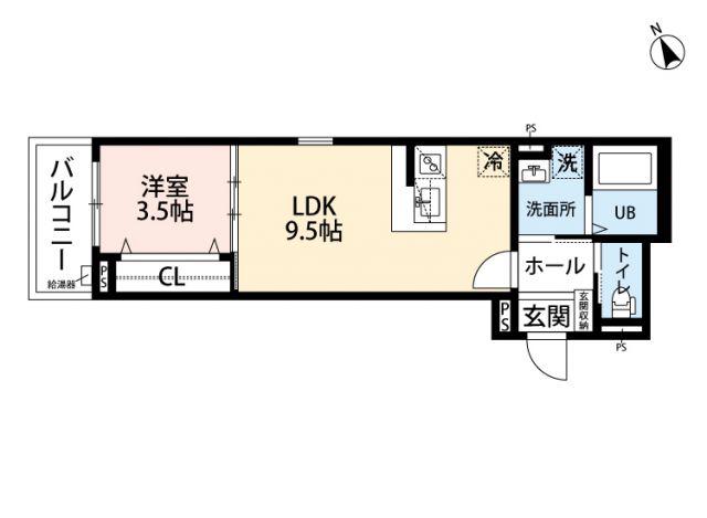 グランソレイユ西新(1LDK/3階)の間取り写真