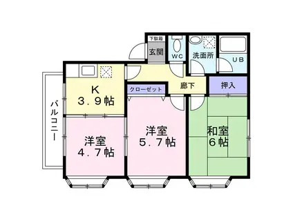 渡幸ベルメゾン栗生G(3K/2階)の間取り写真