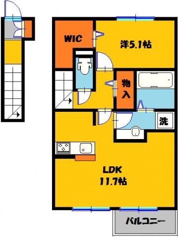 カーサ クラシオン A(1LDK/2階)の間取り写真