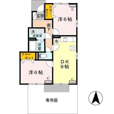 エピモンテA棟(2DK/1階)の間取り写真