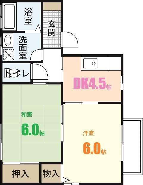 弥生荘(2DK/1階)の間取り写真