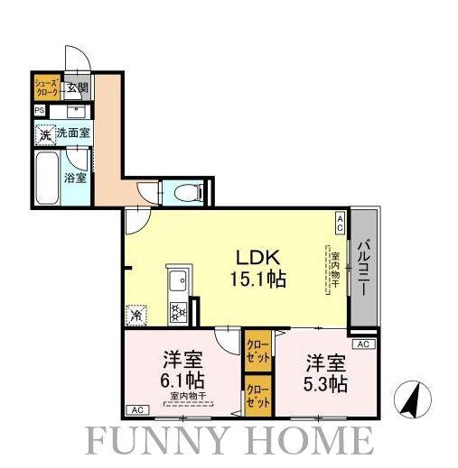 セレスティア船橋II(2LDK/3階)の間取り写真