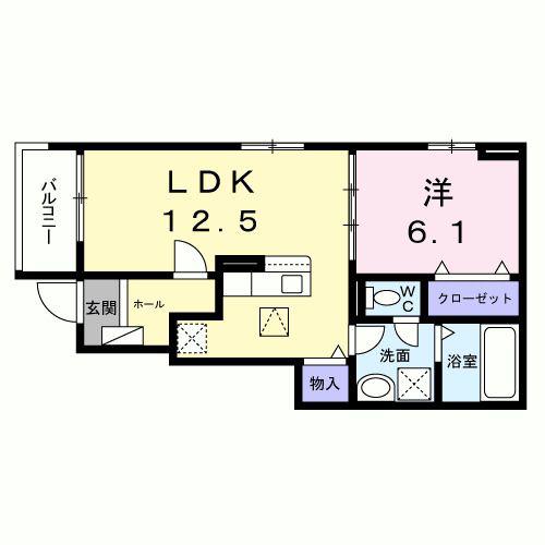 ＪＲ常磐線 日立駅 徒歩42分 2階建 築1年(1LDK/1階)の間取り写真