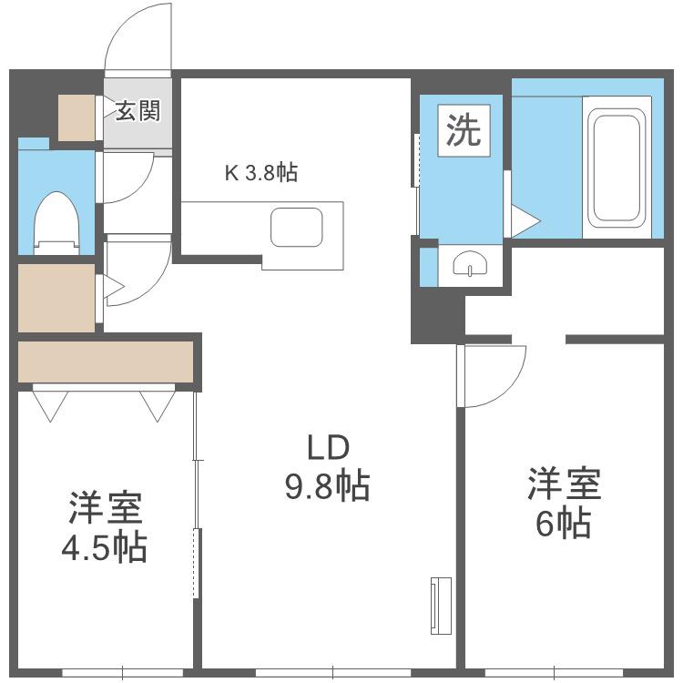 PLATZ新札幌(2LDK/1階)の間取り写真