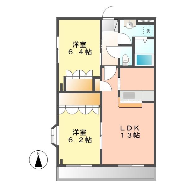 アリスハウス(2LDK/2階)の間取り写真