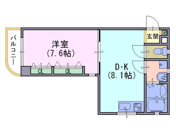 ウエストリュエル(1DK/3階)の間取り写真