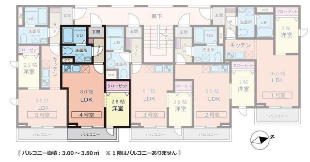 CRESCENT 台原(1LDK/3階)の間取り写真