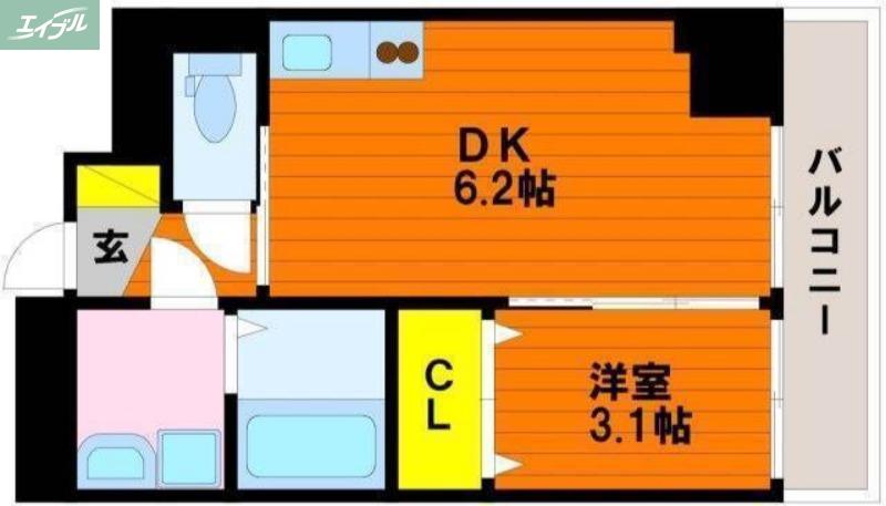 ブランシェ駅元町(1DK/2階)の間取り写真