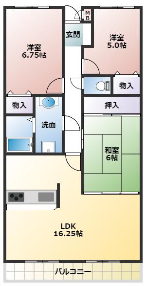 サンロイヤル加古川リバージュIV号館(3LDK/1階)の間取り写真