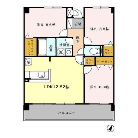 グランディル山王(3LDK/4階)の間取り写真